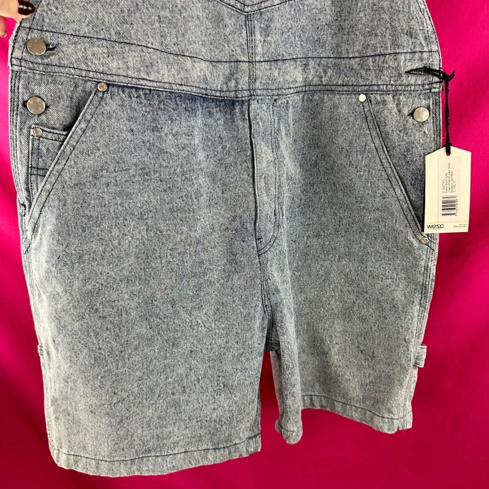 WeSC‎ Denim Bib Overall Shorts XL Unisex Light Wash Streetwear Overalls NWT